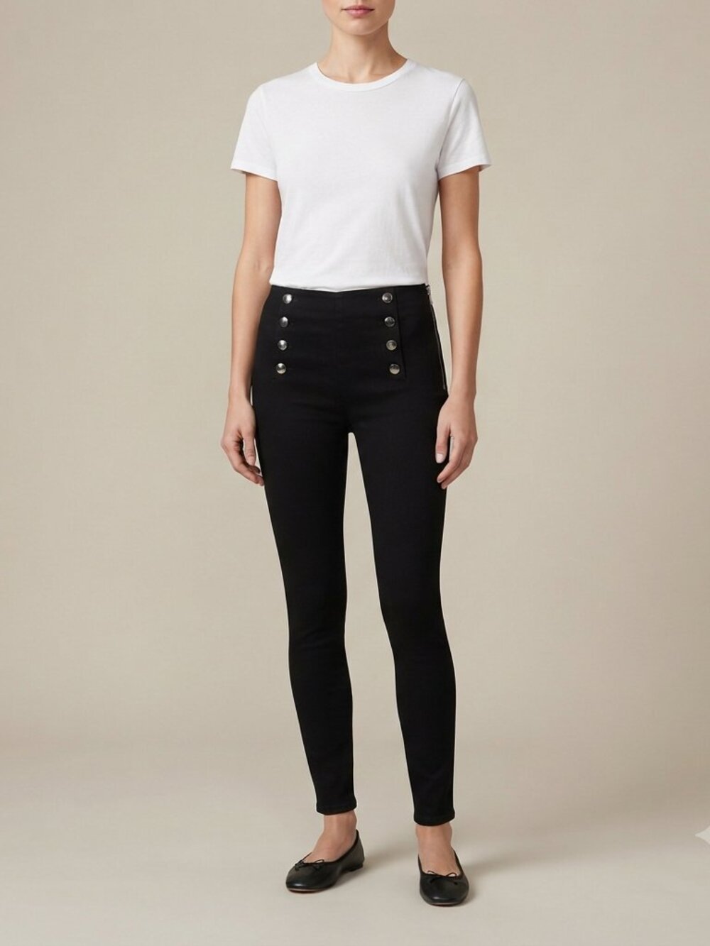 WHBM The Jegging stretch high rise black denim Sailor buttons 10